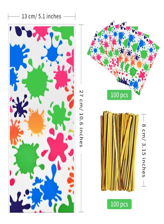 Lecpeting 100 Pcs Artist Paint Treat Bags Colorful Paint Splatter Print Cellophane Candy Bags Art Painting Party Favor with Twist Ties for Artist Painting Theme Birthday Party Supplies - Image 2